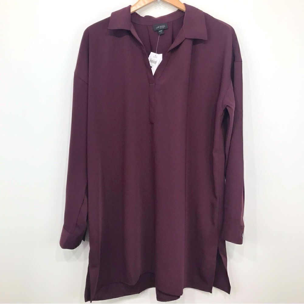 J. Jill Eggplant Purple Easy Care Long Sleeve Pullover Tunic Blouse